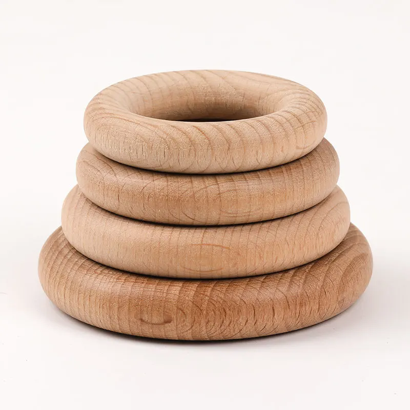 Unfinished Smooth Beech Wooden Circle Ring Baby Teether Floral Ring Sensory DIY Toys