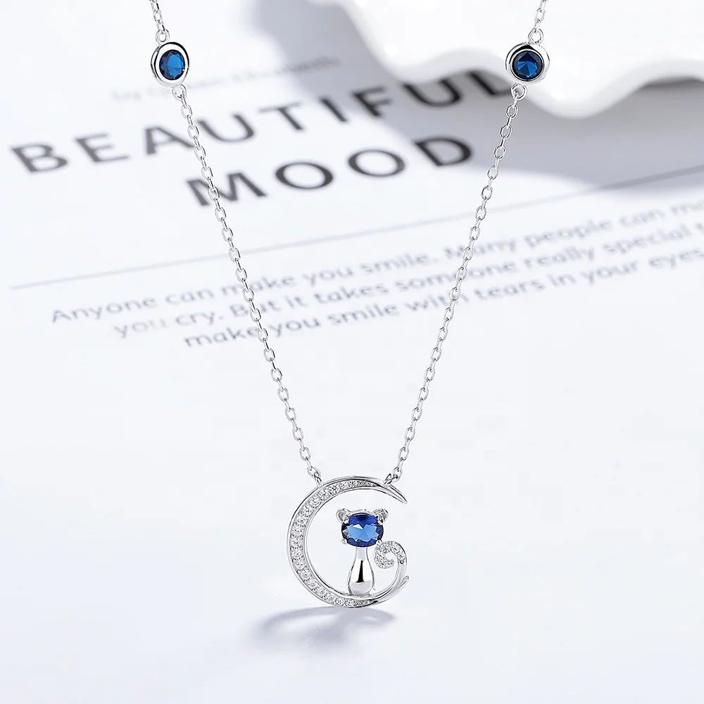 Onier Latest Crescent Moon 925 Silver Pendant Necklace with cat silver Half Moon Necklace Jewelry Dainty Necklaces for Women
