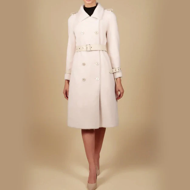 OEM/ODM women Grey Full-length Women Alpaca Wool Coat With Real Fox Fur