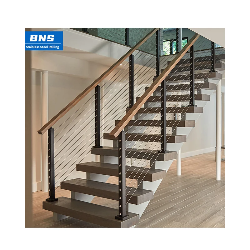 BNS Custom Stainless Steel Balustrade Stair Cable Railing System cable railing post pipe outdoor cable railing system