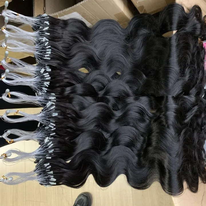 Raw Indian Body Wave micro loop human hair extensions natural wave loose curly micro loop ring hair extensions