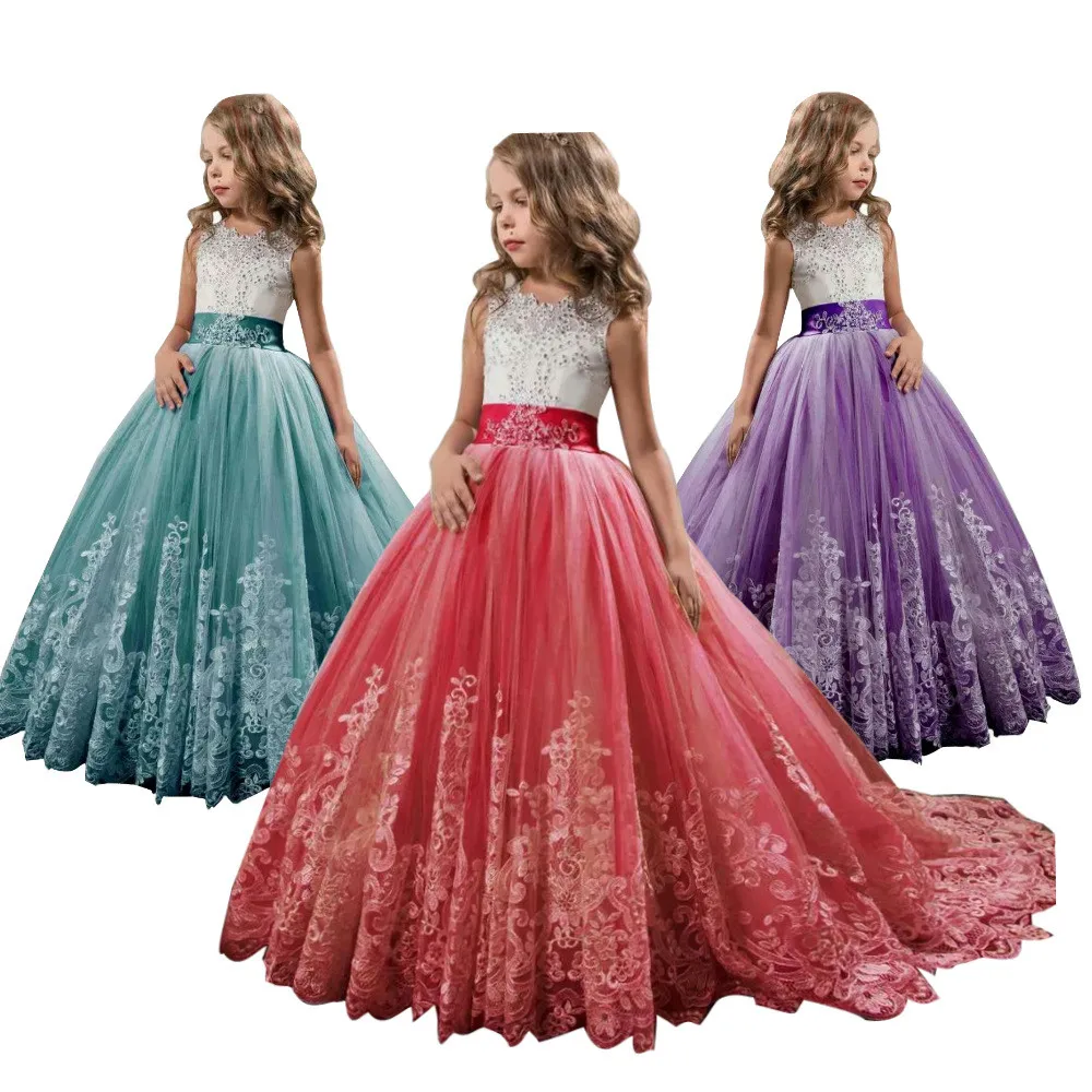 champagne kids ball gowns embroidery lace flower girls party dresses for wedding 2019 latest pageant dresses for kids