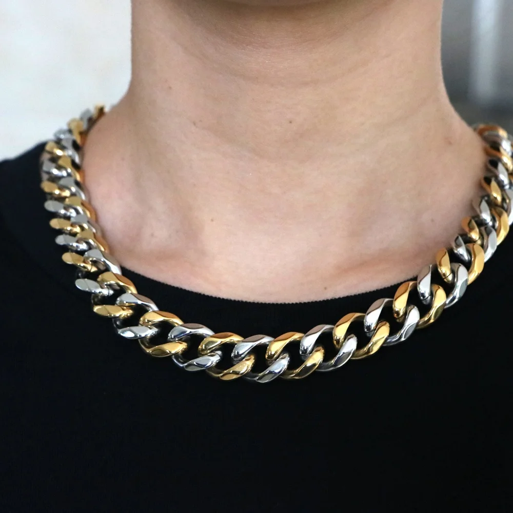 Mister Jewelry Stainless Steel 316l Mixed Color Gold Cuban Link Chain for Women and Men