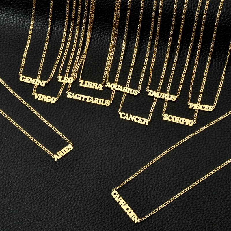 Stainless Steel 18k Gold Plated Zodiac Sign Horoscope Necklace for Women Jewelry Custom Zodiac Nameplate Pendant Necklace