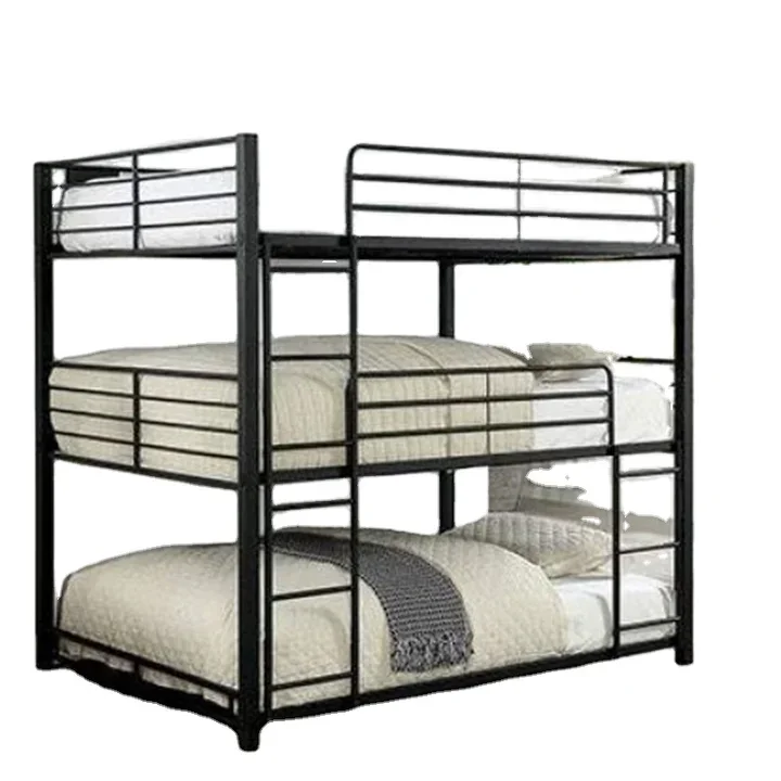 Twin Over Metal Bunk Bed Triple Bunk Bed with 2 Ladders and Guard Rail Divided into 3 Separate beds Black