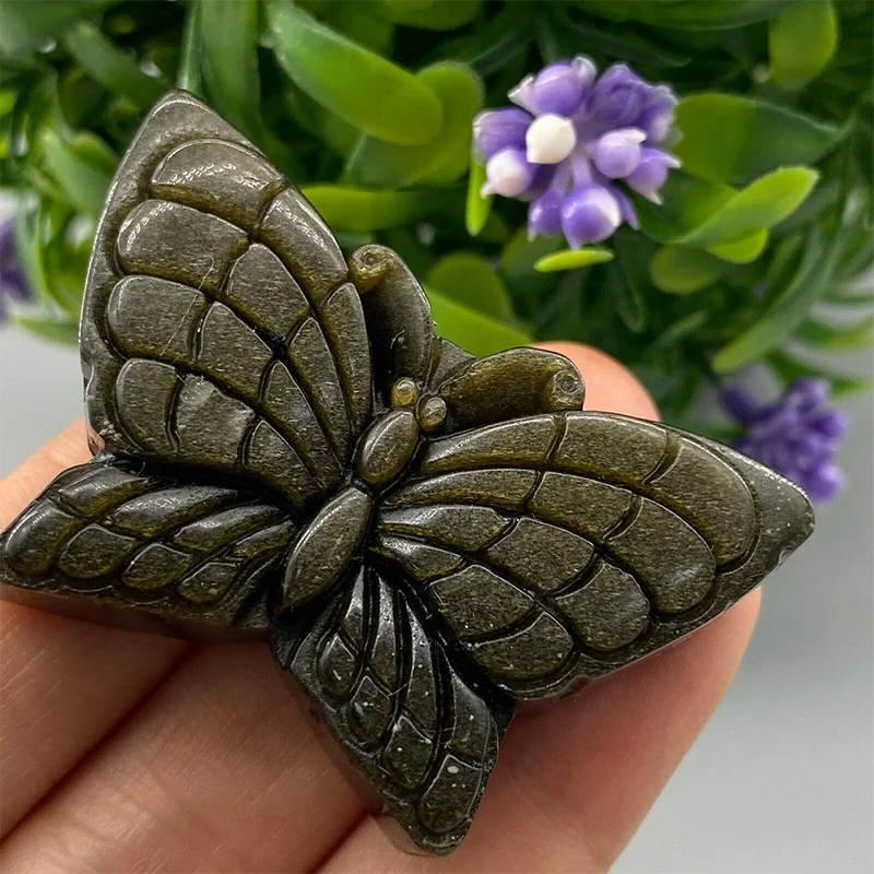 Wholesale natural Silver Obsidian carving crystal butterfly as decorative pendant Crystal Crafts