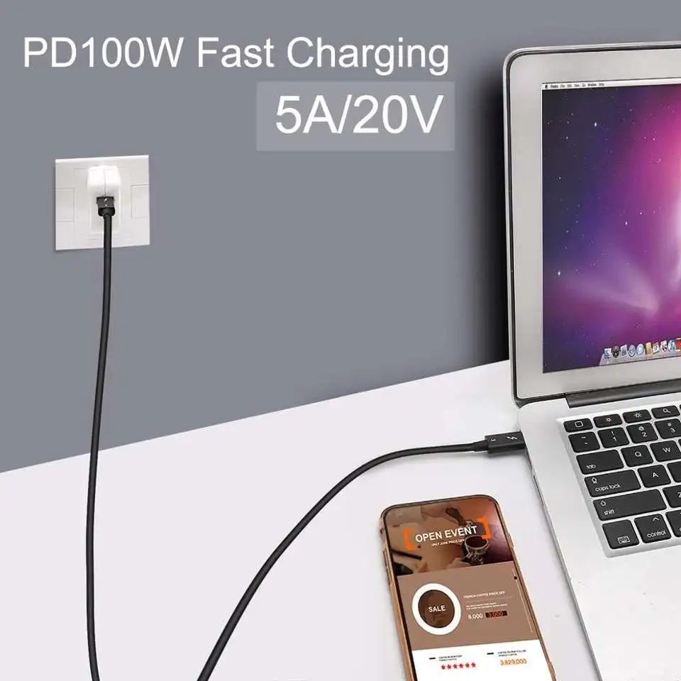 usb c to dual usb-c 40gbps usb 3.1 pd gen 2 18w mac-book 20v 5a 100w fast charging cable type c