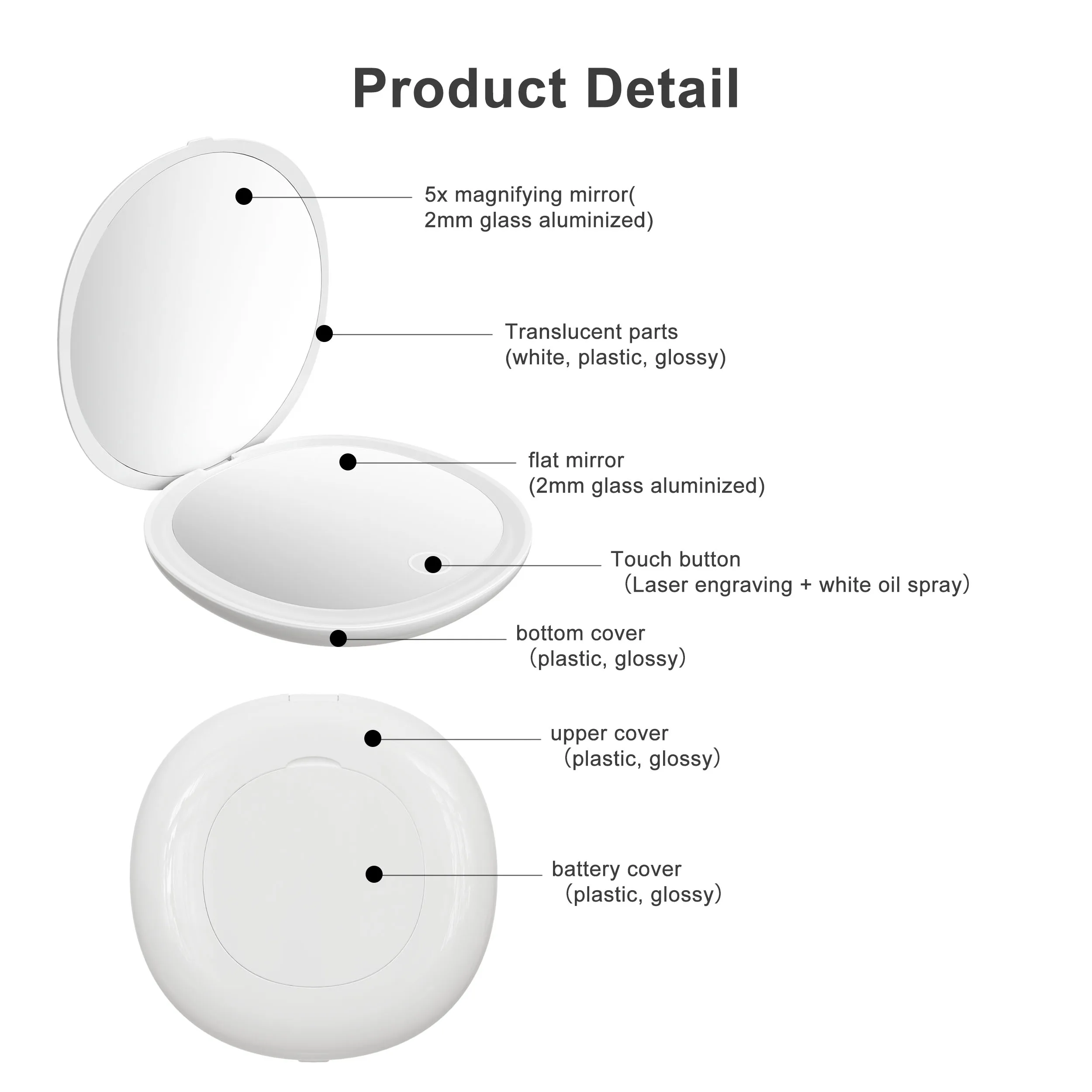 Touch Control Brightness Factory Custom Logo Portable Makeup Hand Pocket Mirror Small Mini Compact Mirror With Led Light