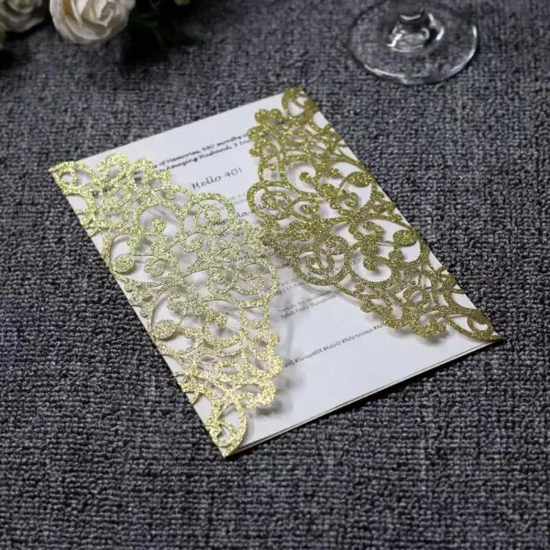 Laser Cut Wedding Invitations Cards Pearl Paper Inner Wedding Greeting Card with Ribbon Event Party Supplies