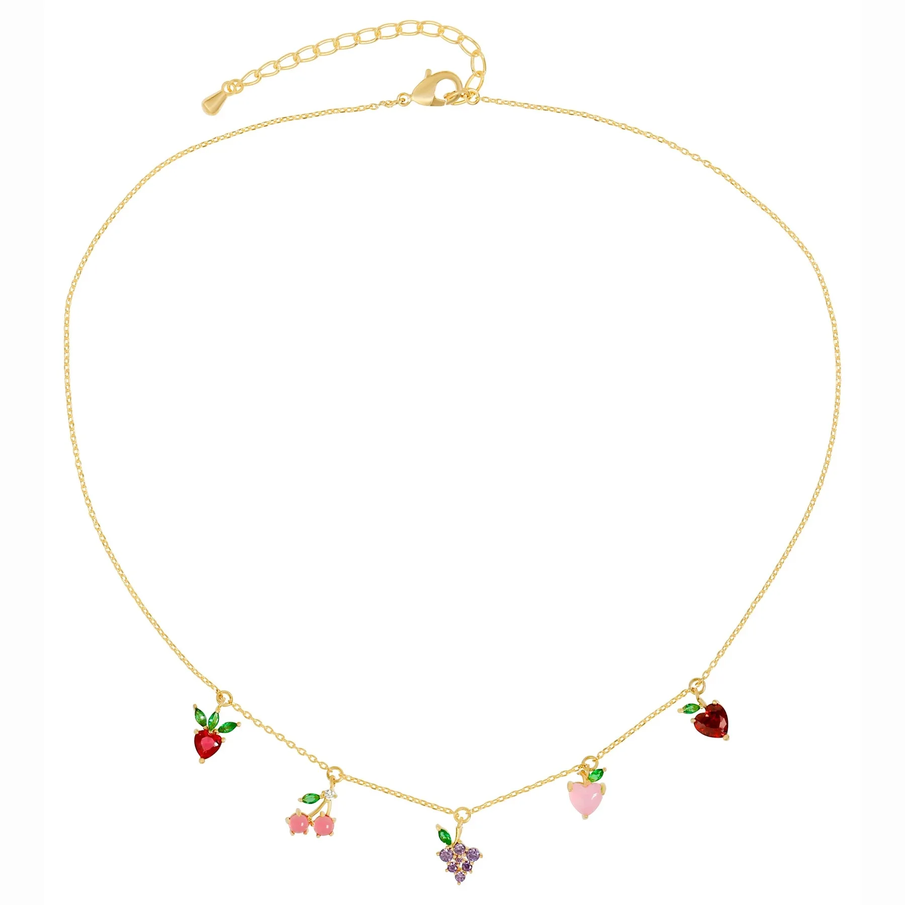 18 k gold ins influencer pastel fruit colorful zircon necklace cherry crystal pendant necklace