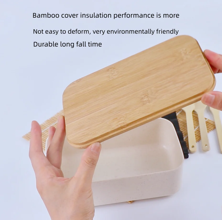 BPA Free Dishwasher Safe Bamboo Lid Wheat Straw Plastic Bento Lunch Box Food Container