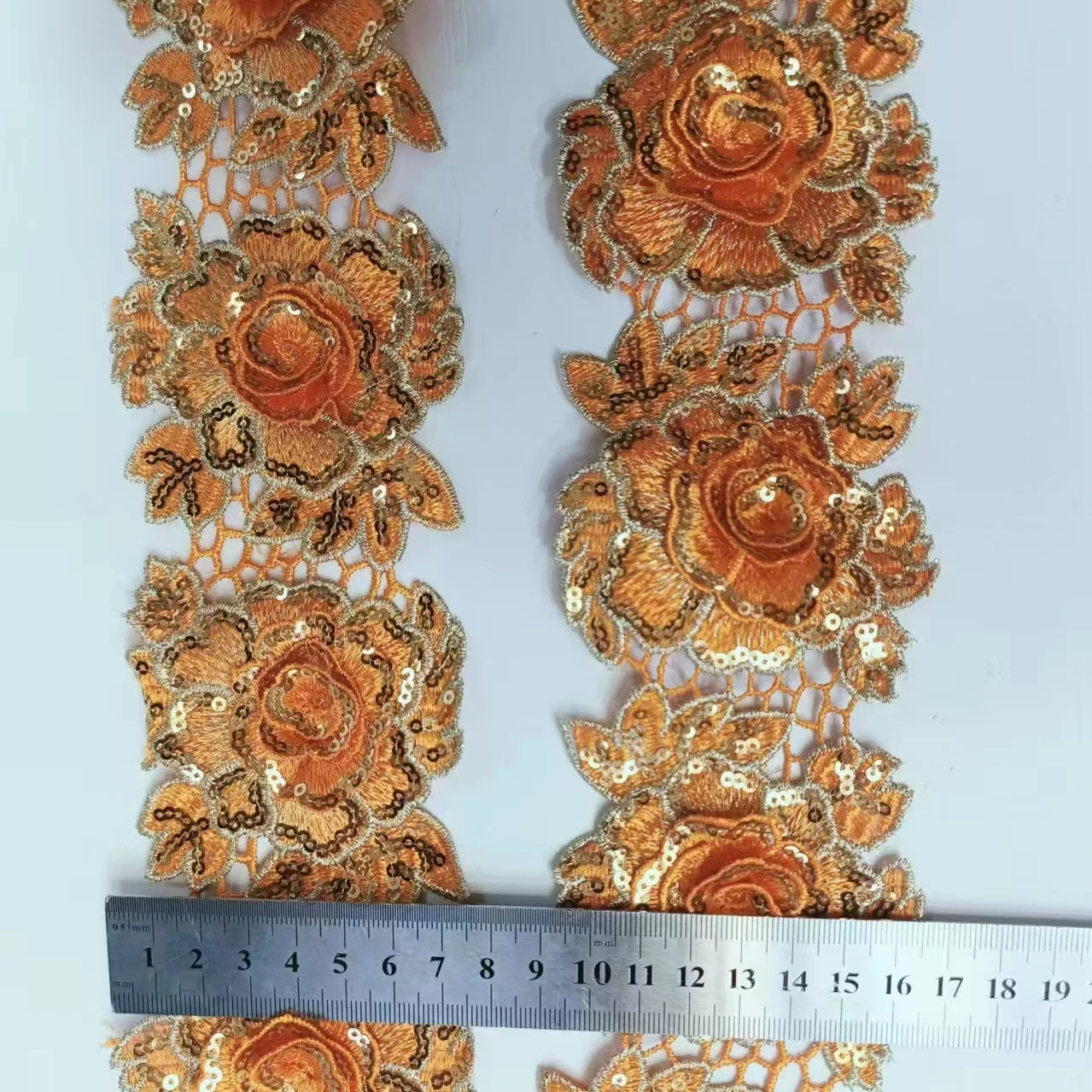 Polyester Lace 3D Flower Sequin Embroidery Lace Trim