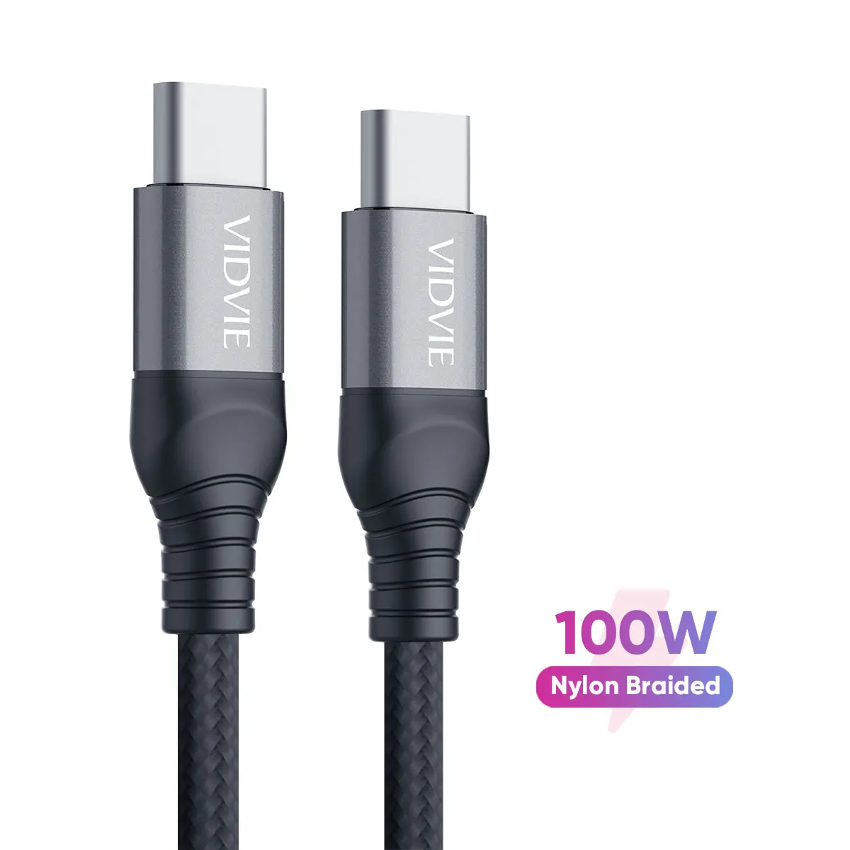 VIDVIE Strong Nylon Braided 2M USB C To USB C 5A PD 100W Fast Charging Data Cable