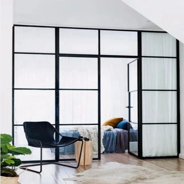 French door modern steel partition wall swing door with door hardware
