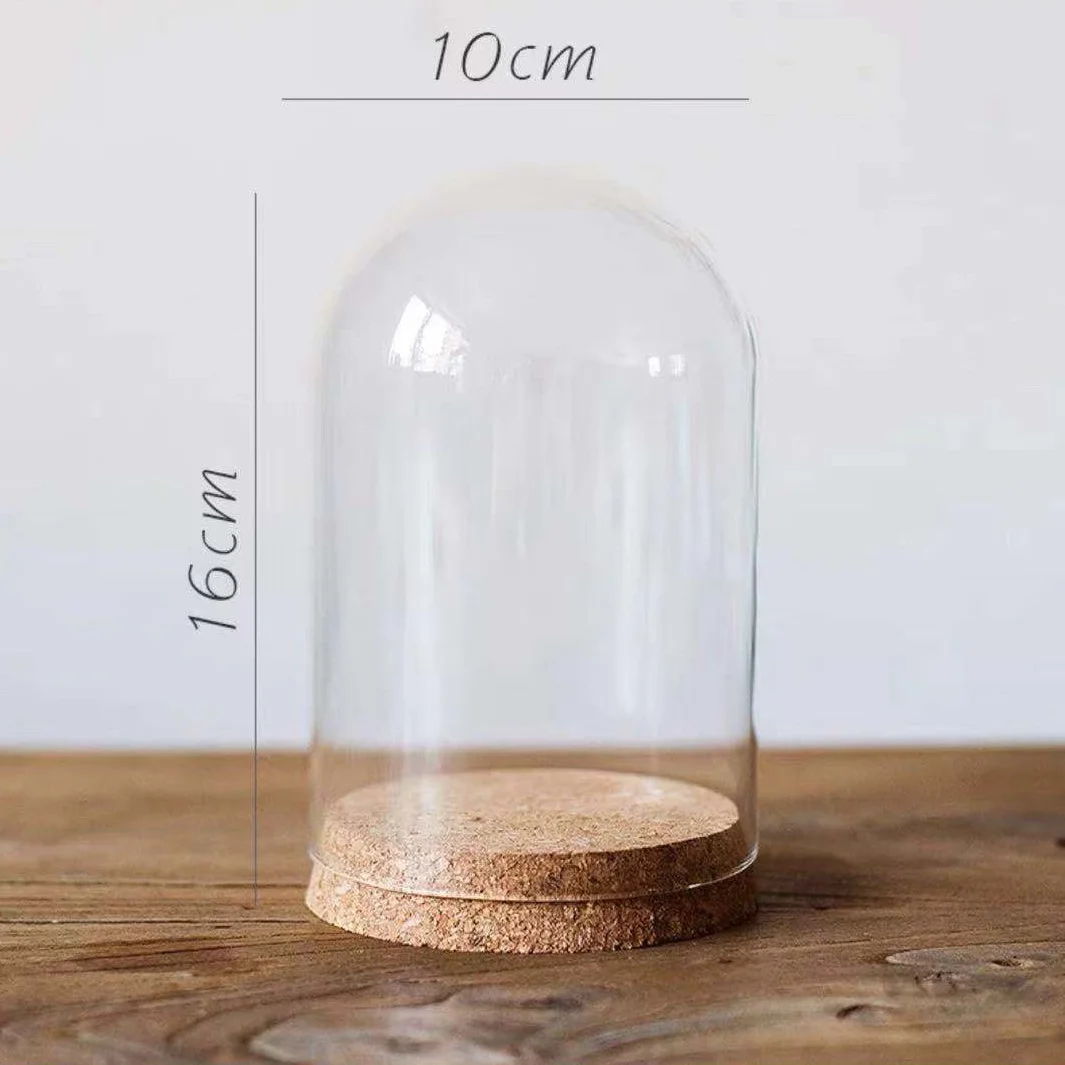 Wholesale Handmade Clear Transparent High Borosilicate Flower Glass Dome with Wooden Base