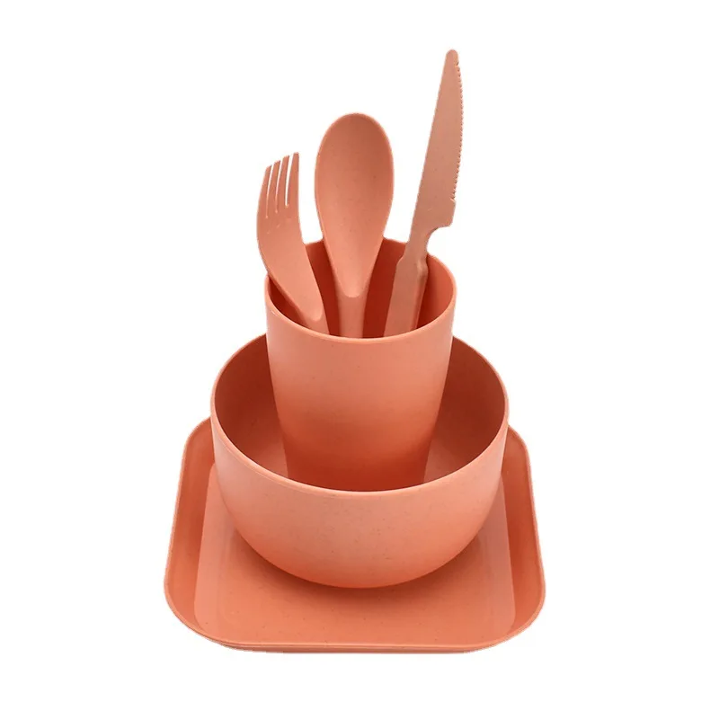 Eco Friendly Biodegradable Bamboo Fiber color adult Set Plates Dinnerware Sets