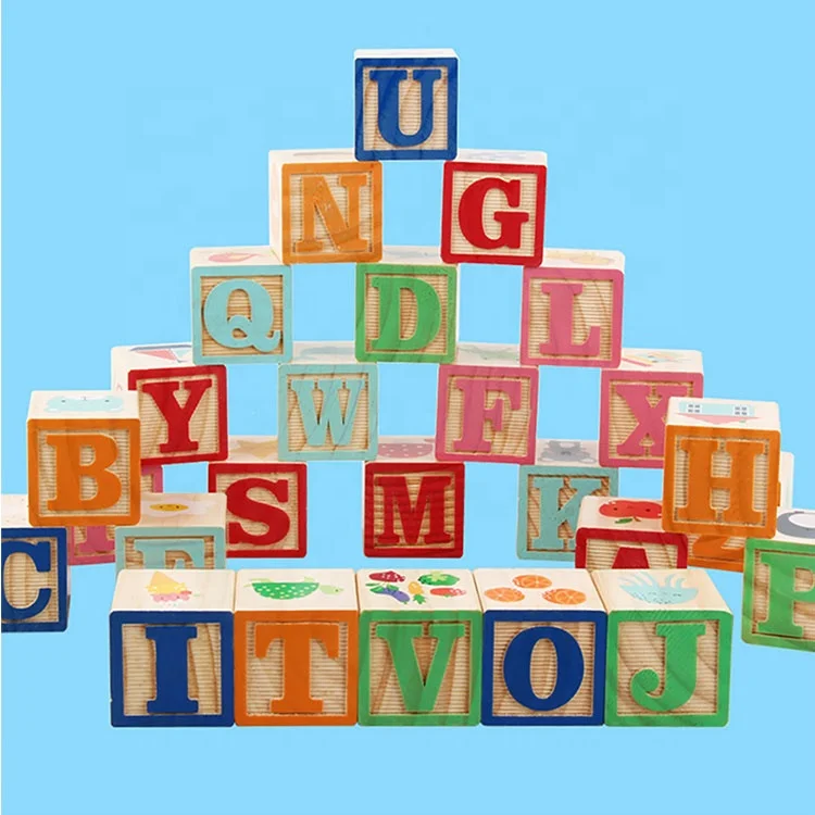 Custom Kids Early Learning Montessori Alphabet Letters Digital Wooden ABC Cube Blocks Educational Toys