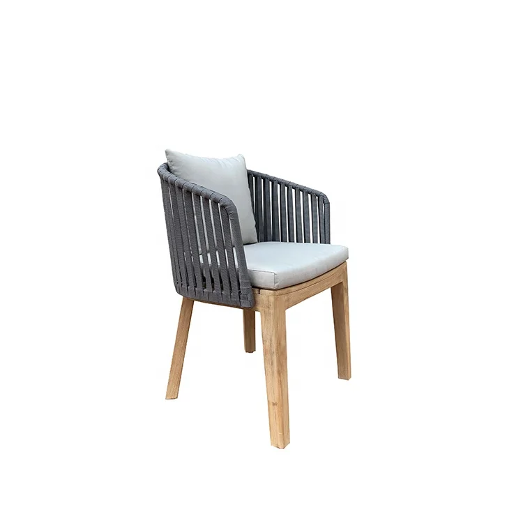 Outdoor Rope Dining Chairs Garden Teak Wood Leisure Furniture