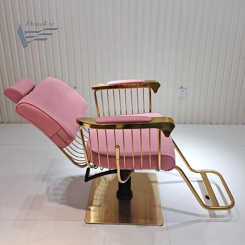 hair salon Pink gold Reclining hydraulic Adjustable lift beauty salon equipment Barber Chair styling chair for Salon