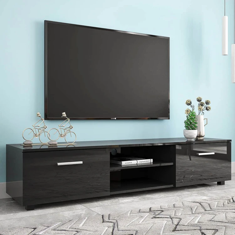 Mid-Century Entertainment Center Living Room Wooden Adjustable Storage Shelf Media Television Cabinet TV Console Table Stand