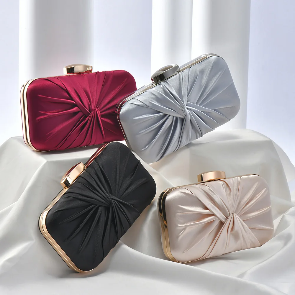 New Designer Silk Pleated Bridal Purse Clutch Evening Bag Wedding Black Dinner Bag Sling Handbag For Women