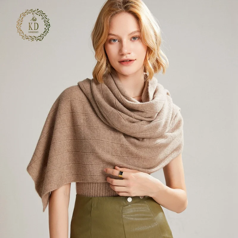 KD Custom Luxury Thick Poncho Shawl Knitted Pashmina Blanket Winter Plain Scarves Ladies Wool Scarfs Women