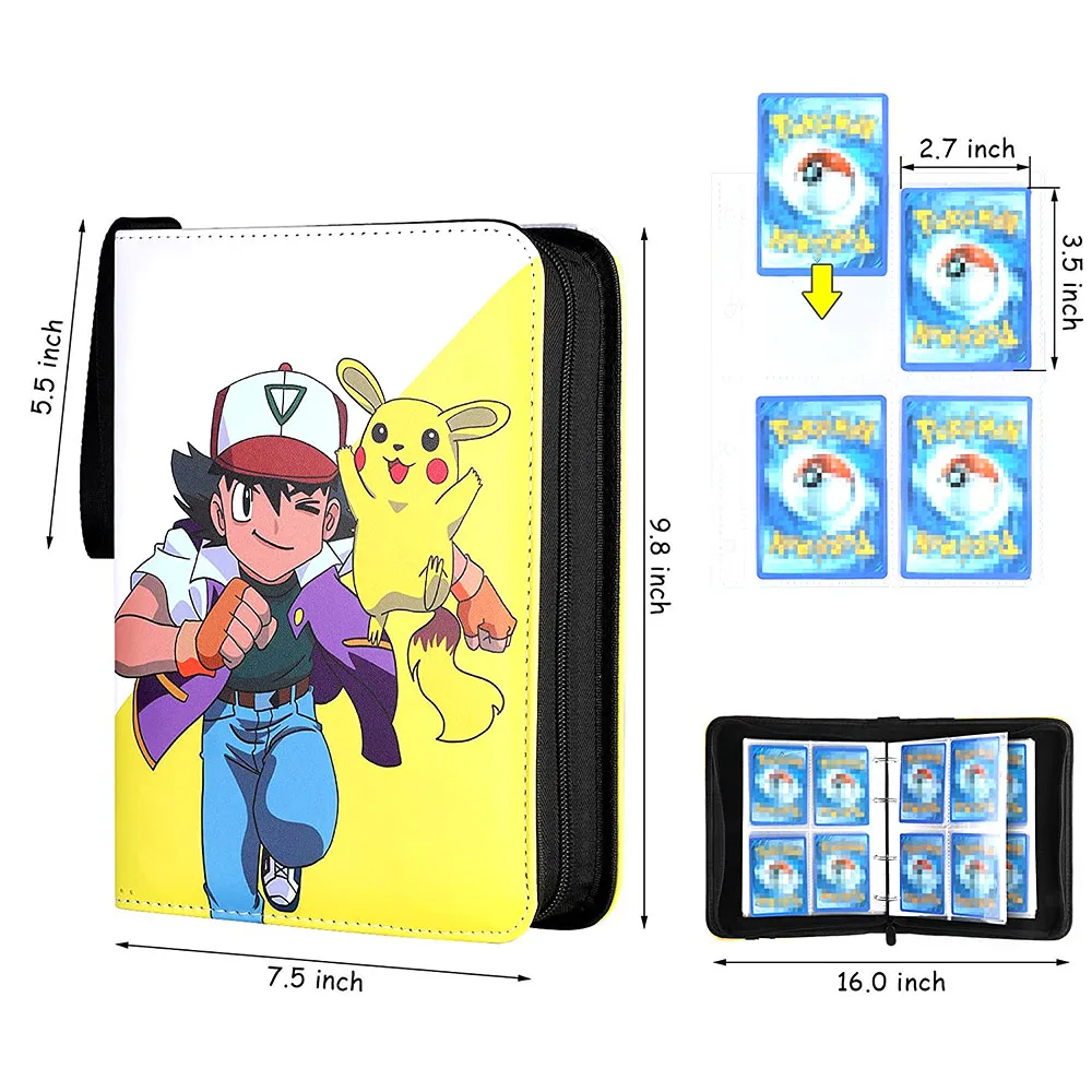 Custom Selectable Print Game Trading Card Binder 4 Pocket Card Sleeves Pu Leather Card Folder For Pokemon