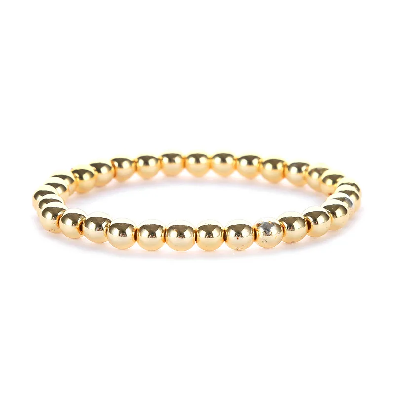 Wholesale Minimalist 14k Gold Plated Stainsteel Beads Stackable Filled Beaded Stretch Bracelet