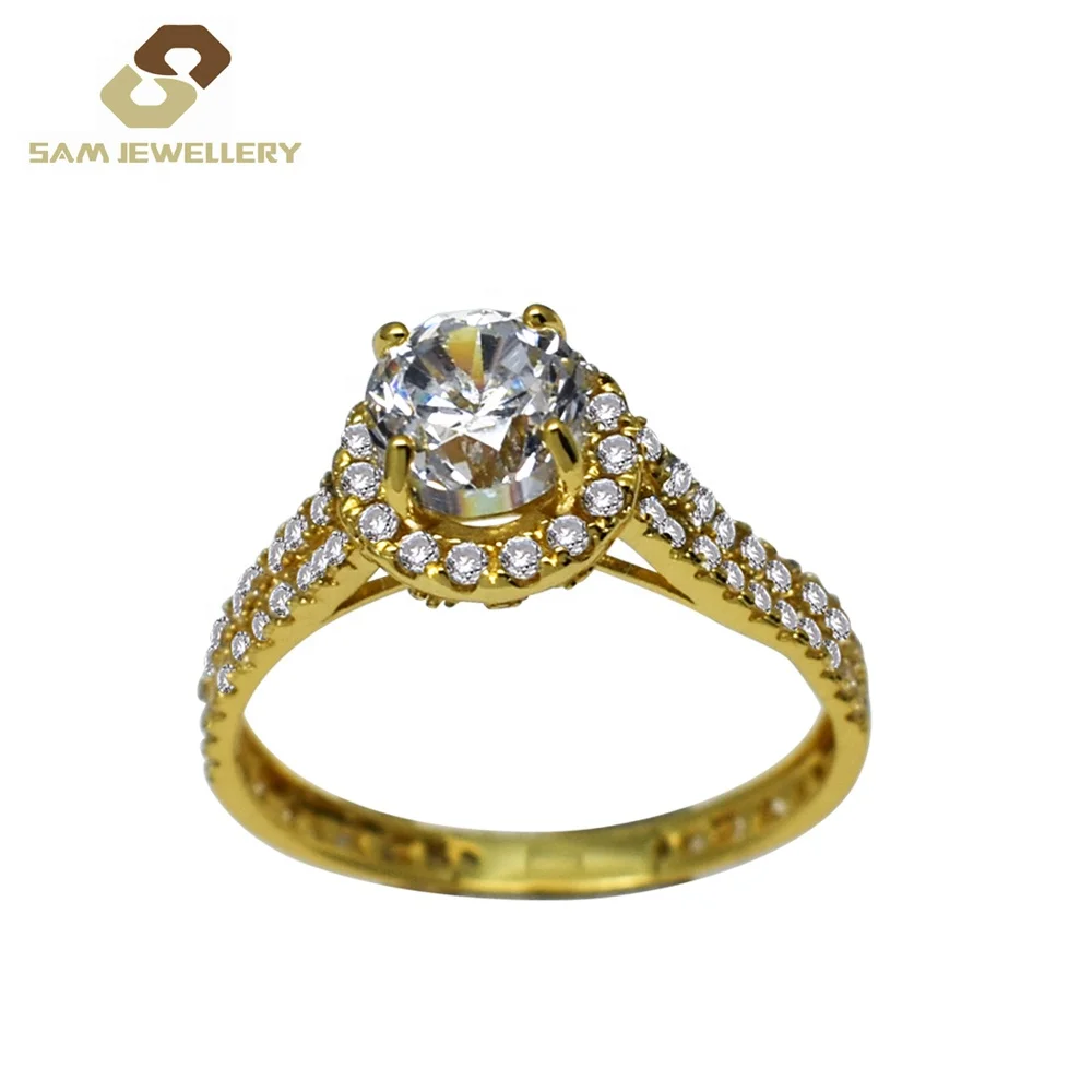 Wedding Jewellery Halo CZ Princess Cut 14K Solid Gold Ring