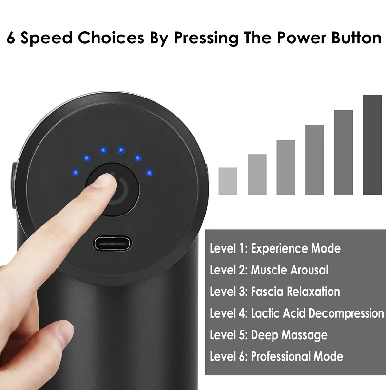 Factory Cheap Price Handheld Mini Black Massage Gun with 6 Speeds & 4 Massage Heads Fast Frequency Vibration Body Muscle Massage