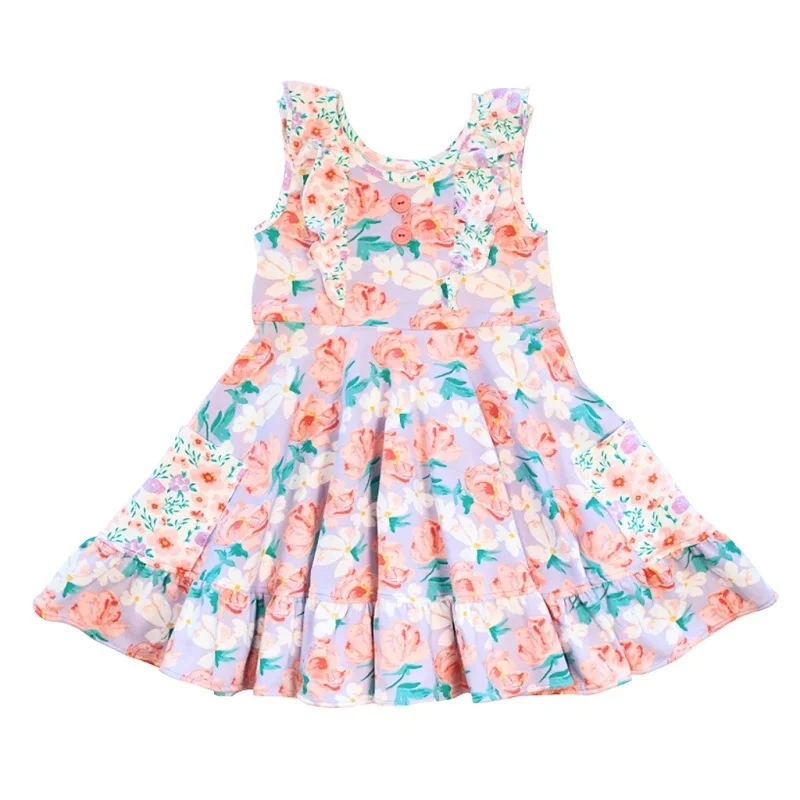 newly fashion spring eyelet floral dress pretty kids frock design one piece dress