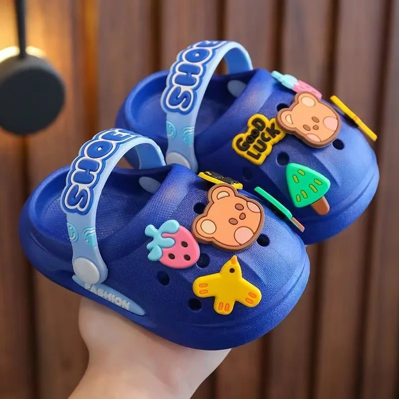 Factory Direct Sell Summer Baby Boys PVC Non Slip With Cute Cartoon Charms Walking Sandal Kids Comfortable Clogs