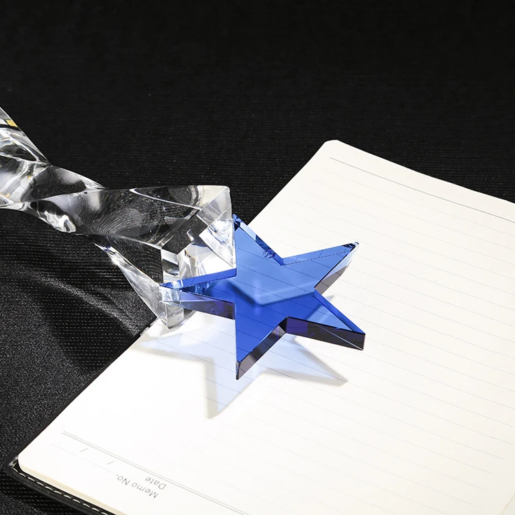 Blue glass crystal star award trophy MH-NJ0018
