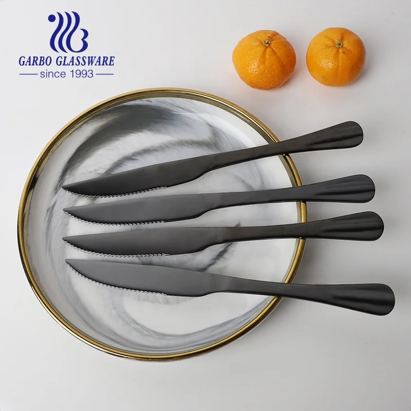 6 шт. полированные зеркальные столовые приборы длиной 23 см высокого качества 410 из нержавеющей стали PVD Черный Обеденный нож острый для