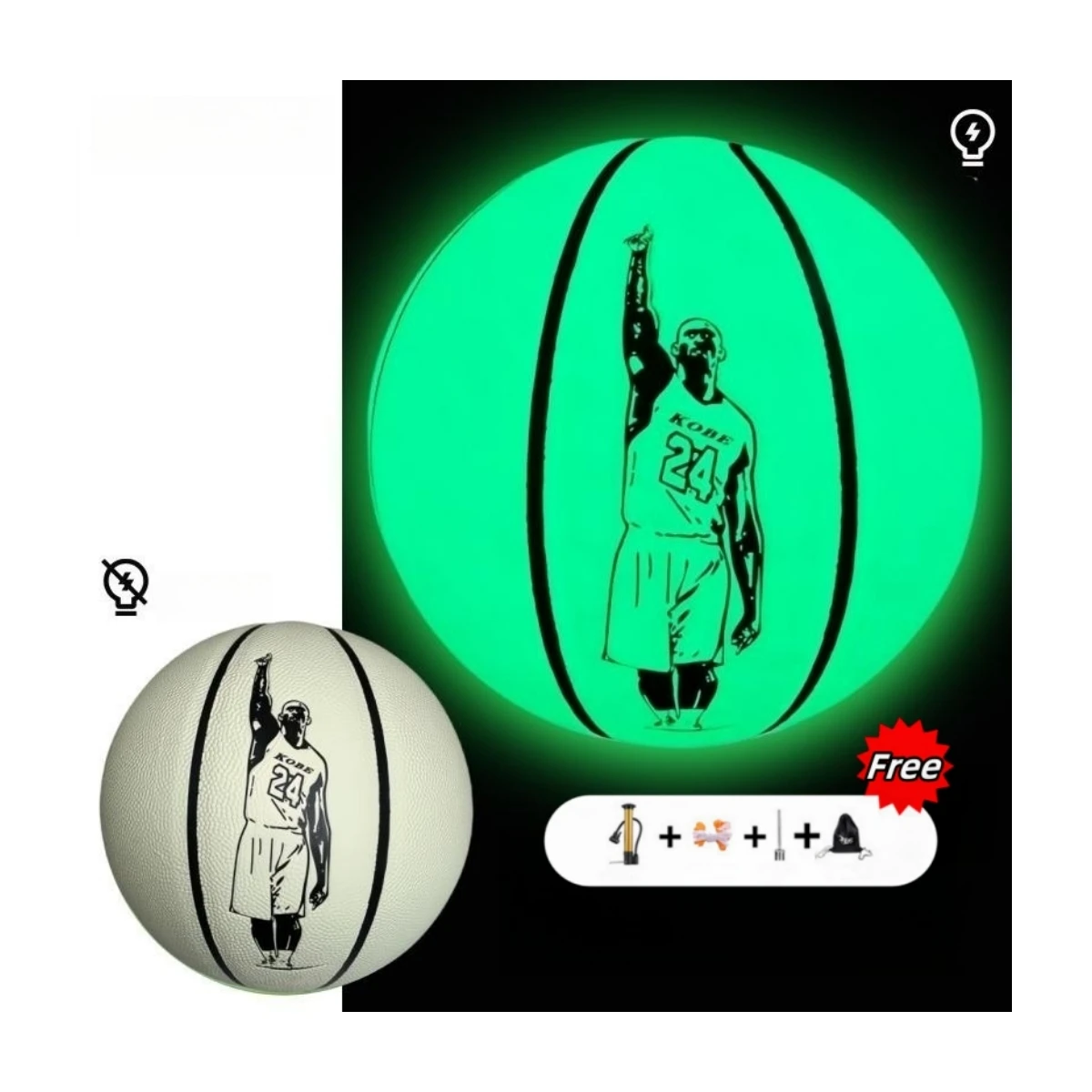 newest colorful green glowing basketball fluorescence light up custom logo outdoor bright glow basketball ball