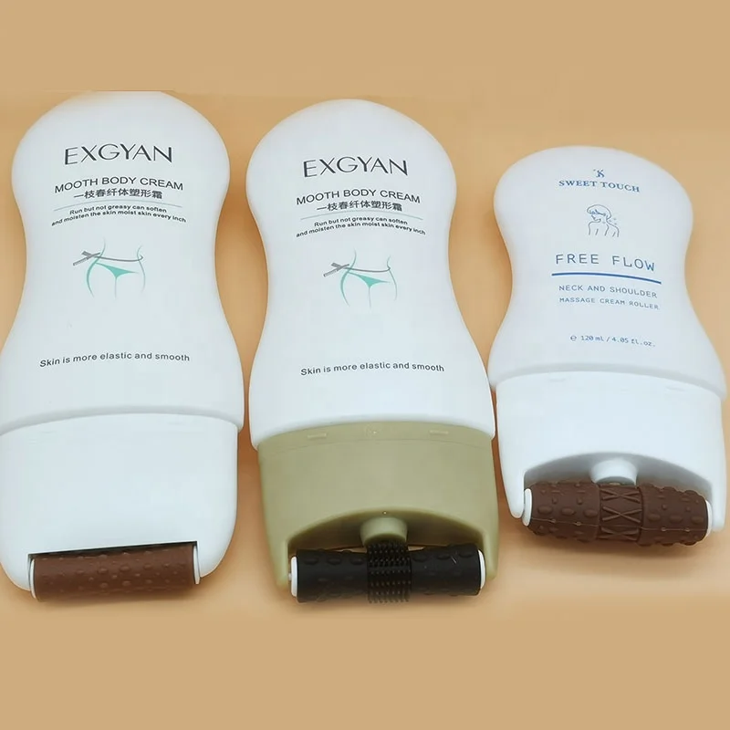 100 ml 150 g PE oval shape convex single roller massage flat skincare  cosmetics bottles with massager PP cap