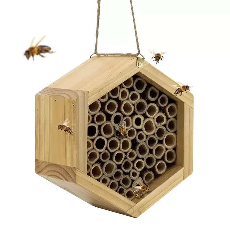 Custom Handmade Unfinished Handmade Bee House Natural Hanging Wooden Bee Hives