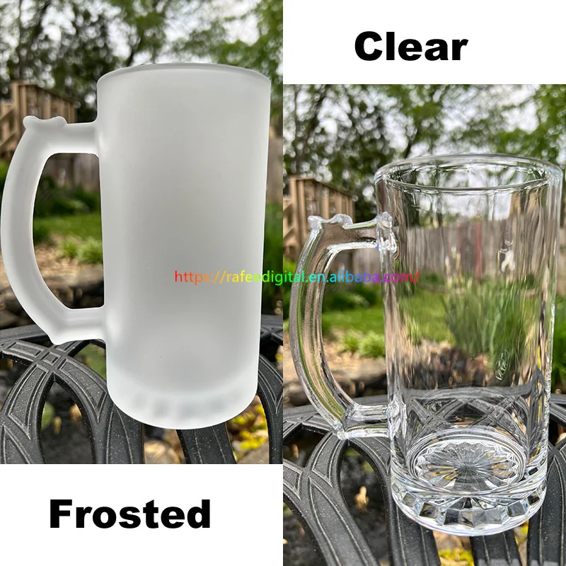 DIY Custom Logo Large 16oz 16 oz Clear Frosted Beer Glasses Cup Blanks Sublimation Glass Beer Mug with Handle German Style