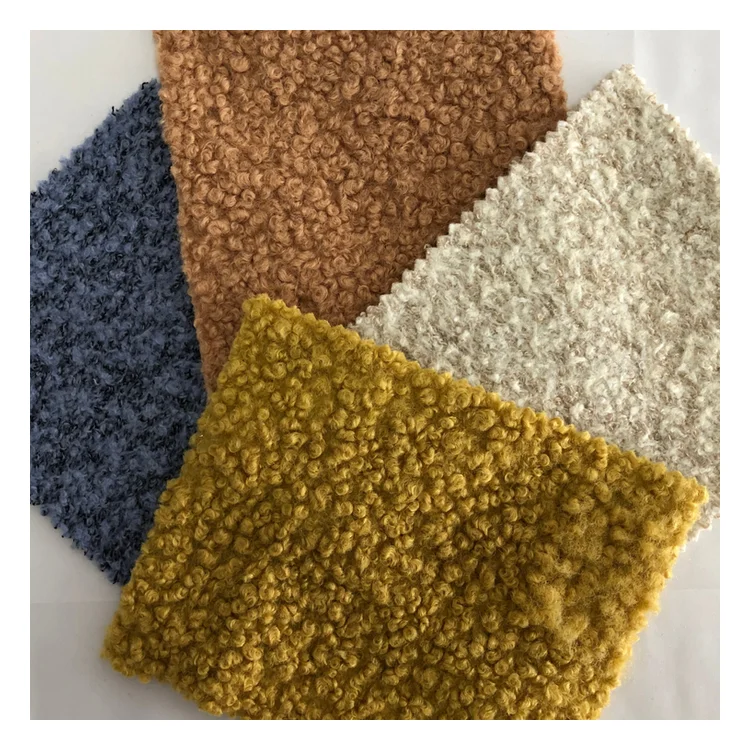 Customized color 100% polyester boucle knit wool look polyester fabric