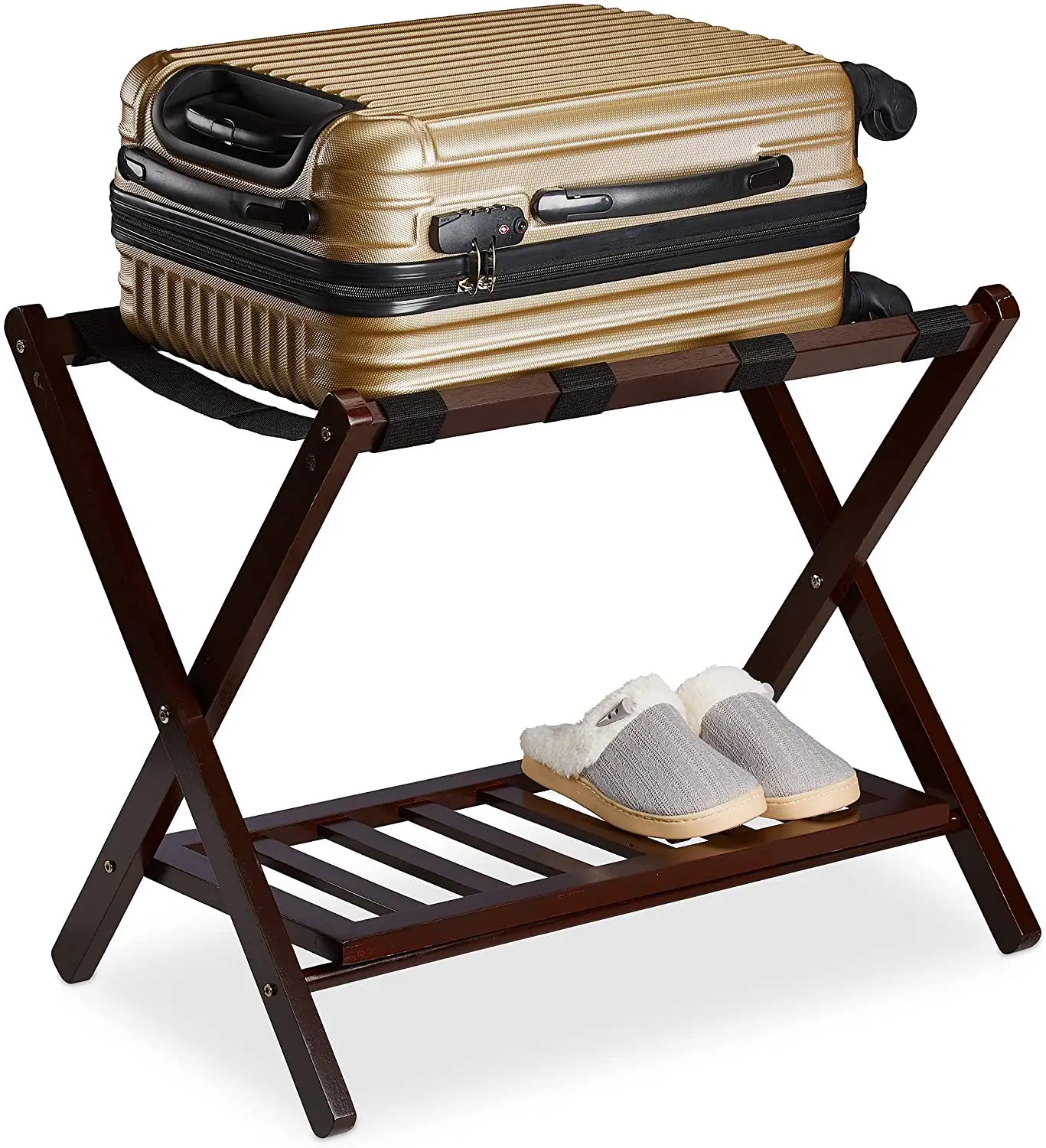 Suitcase Stand Wood Folding Luggage Rack Hotel Storage Foldable Luggage Rack Stand for Guest Room Wooden Luggage Rack with shelf