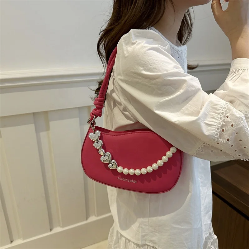 2024 new trendy pearl one-shoulder fashion simple messenger handbag for women