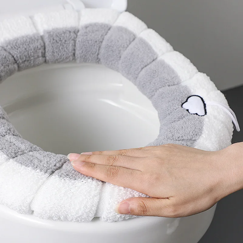 Soft Warmer Toilet Seat Cushion Cover Stretchable Washable Fiber Cloth Easy Installation Comfortable Toilet Lid Seat Cover