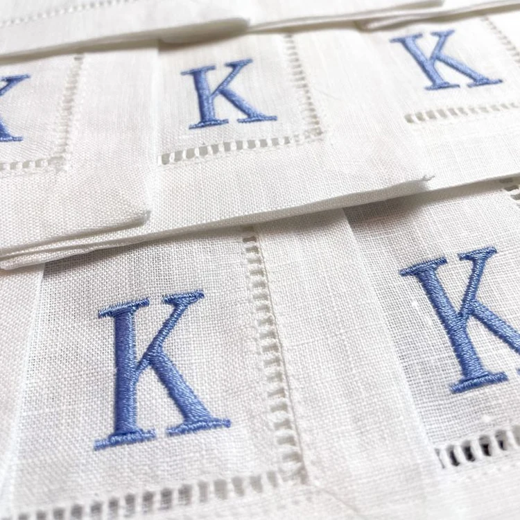 Personalized Beverage Monogrammed Linen Napkins Hemstitched Cocktail Party Napkin Gift Bridal logo hand Embroidered