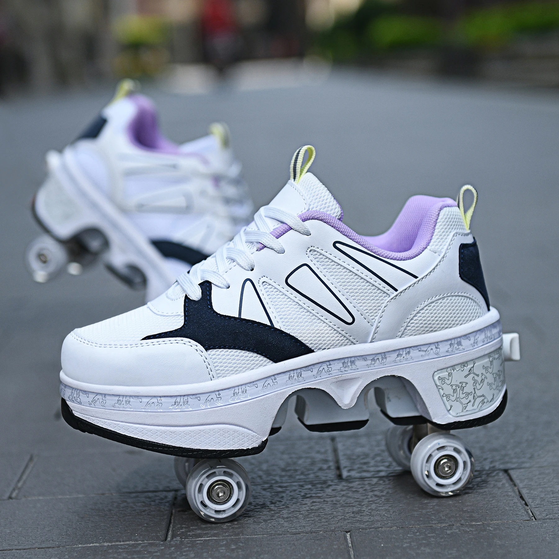 kids kick out wheeled shoes 4 quads wheels roller led light up children skate