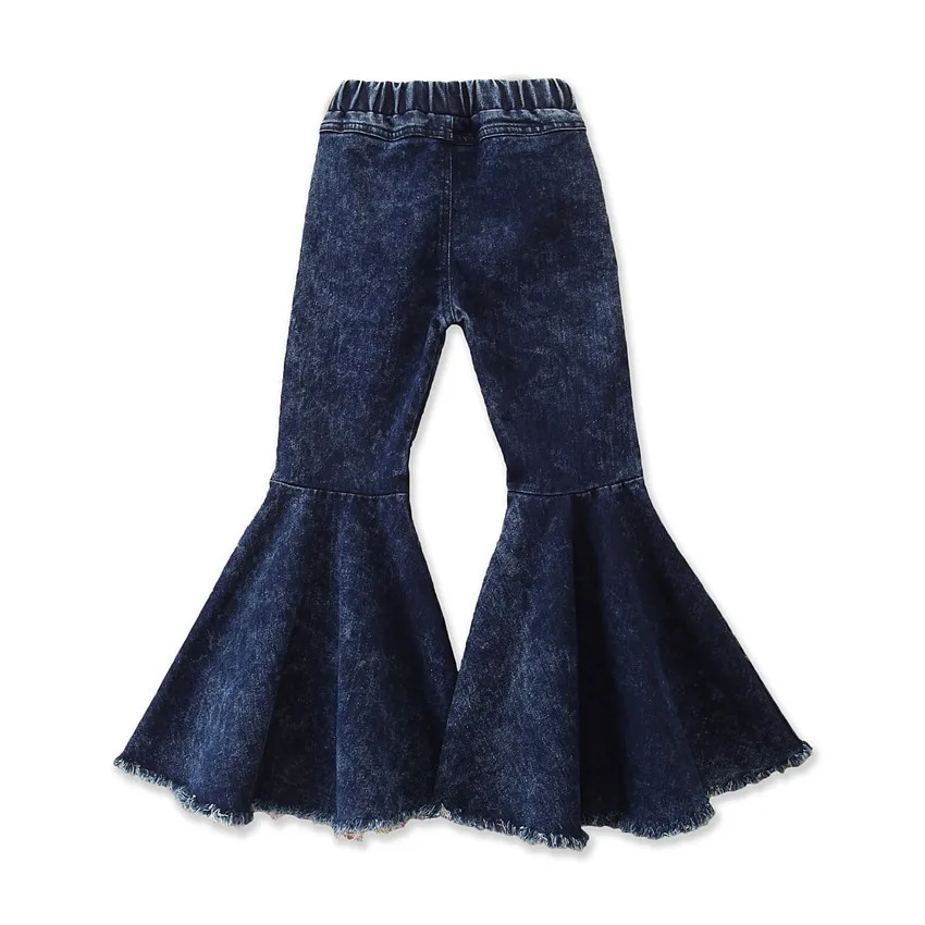 
CYM6035 Toddler Girls Double Layers kids jean Bell BottomsJeans Children Wide -leg Blue Cute Washed Flared Denim Kids Trousers 