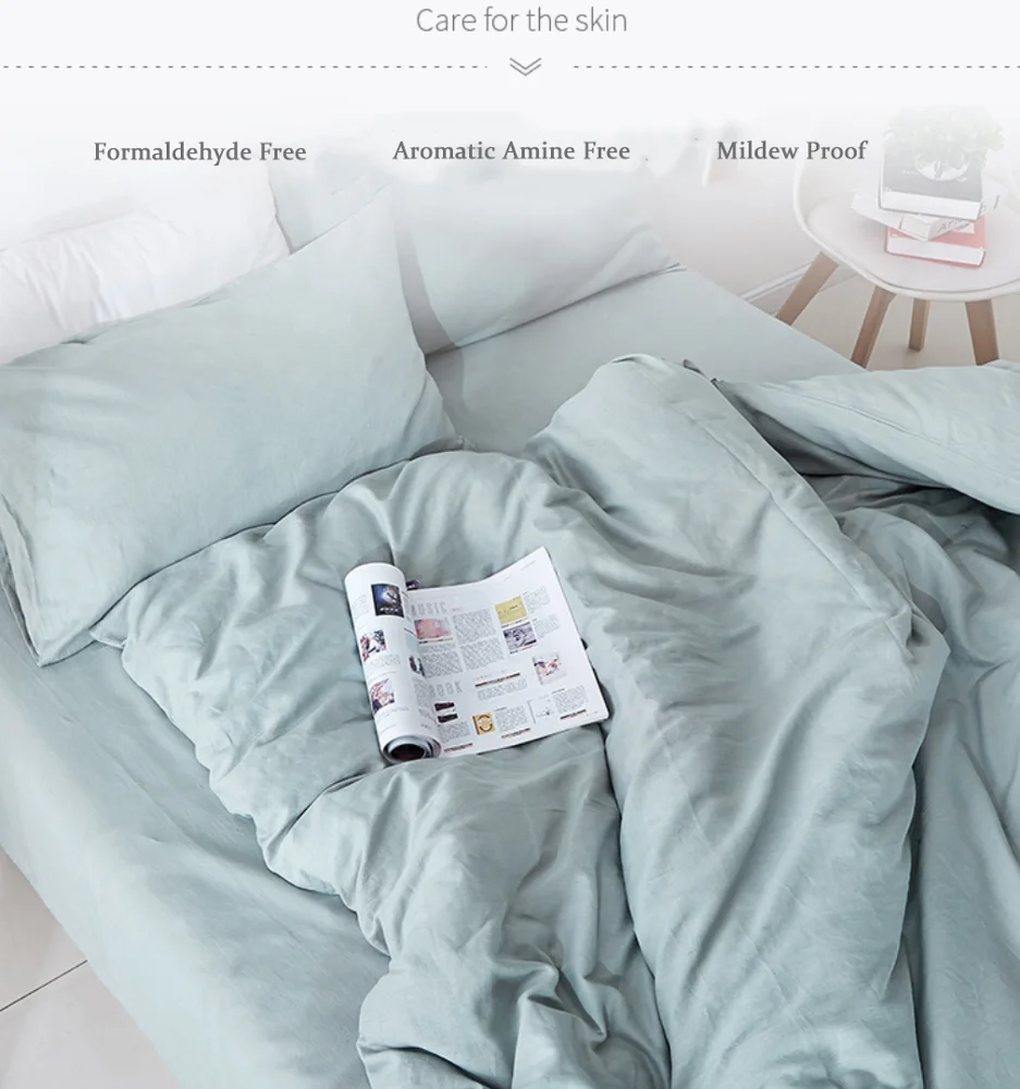 55%Linen 45%Cotton Fabric Nordic Minimalist Solid Color 4pcs Linen/Flax Bedding Set