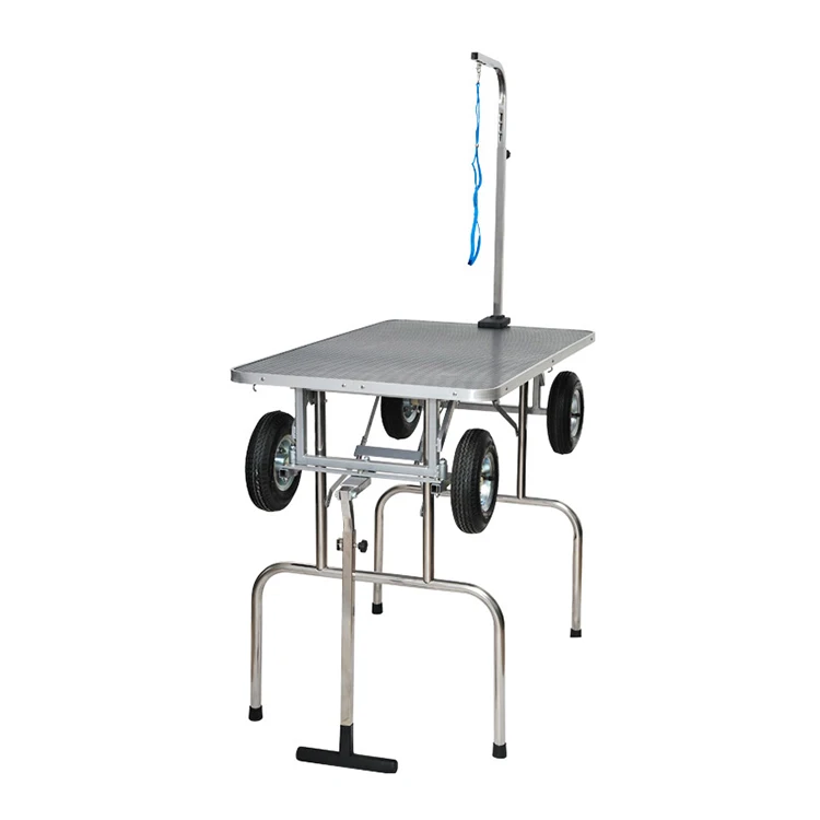 Пластик складной легко Регулируемая Собака уход за питомцами стол с колесом