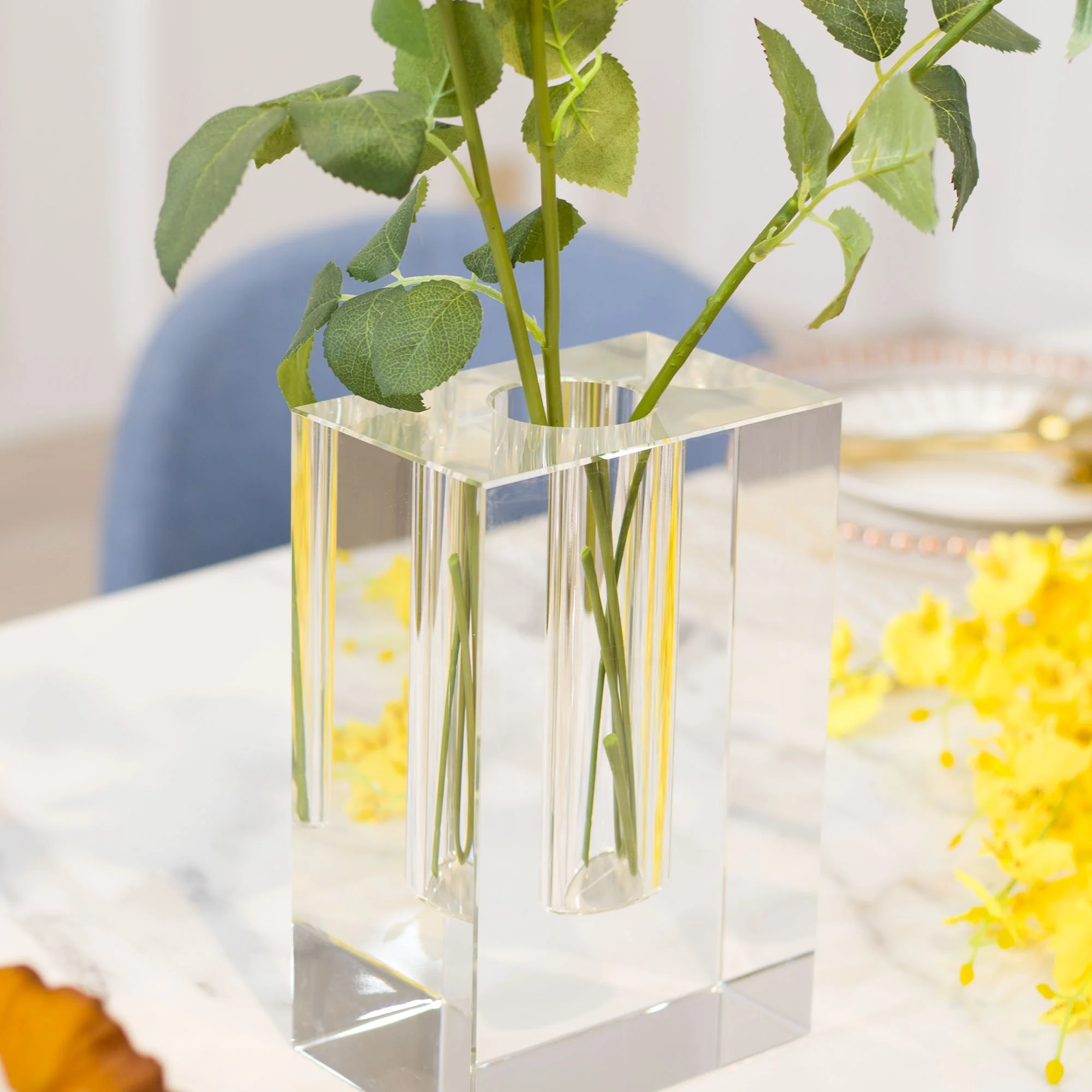 pure crystal block flower vase for home hotel restaurant cafe table top decors