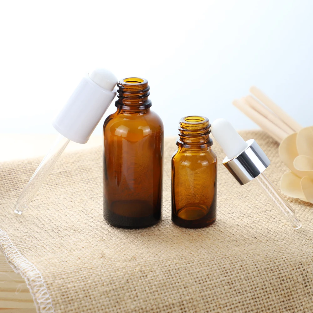 5ml/10ml/15ml/20ml/30ml Amber Brown Glass Euro Dropper Bottles Essential Oil Aromatherapy Pipette Vials Containers