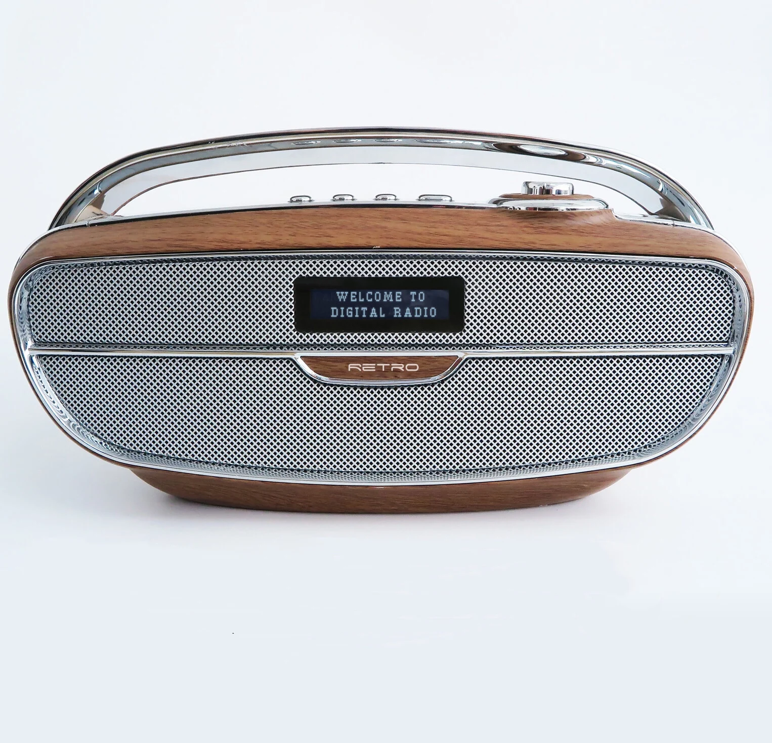 Portable Retro Stereo Wireless Speaker DAB+/DAB/FM Radio 12W Power Strong Bass Subwoofer Alarm Clock EQ Function OEM Factory